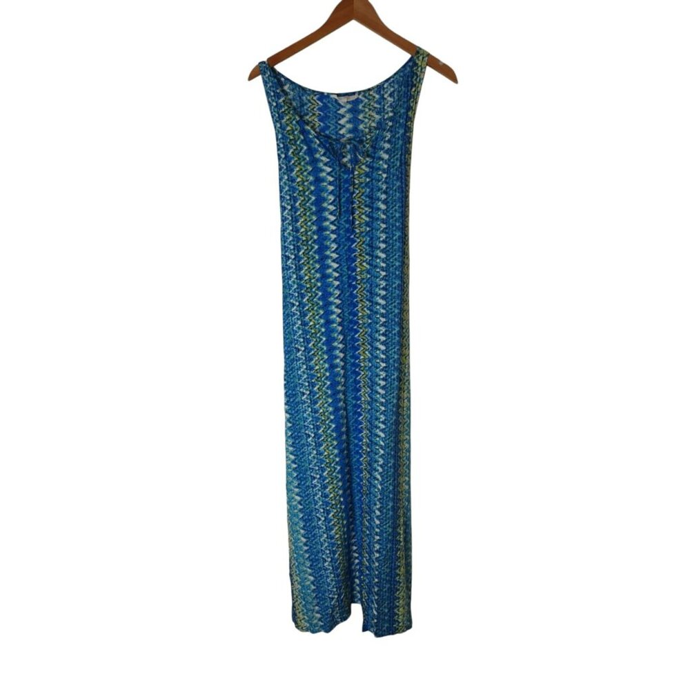 Two by Vince Camuto Women XL Vibrant Blue Green Print Stretchy Flowy Maxi Dress